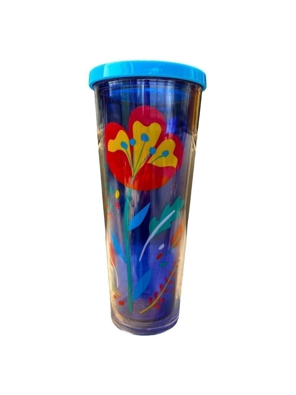 Starbucks Venti Cold Cup Tumbler Floral Clear Blue